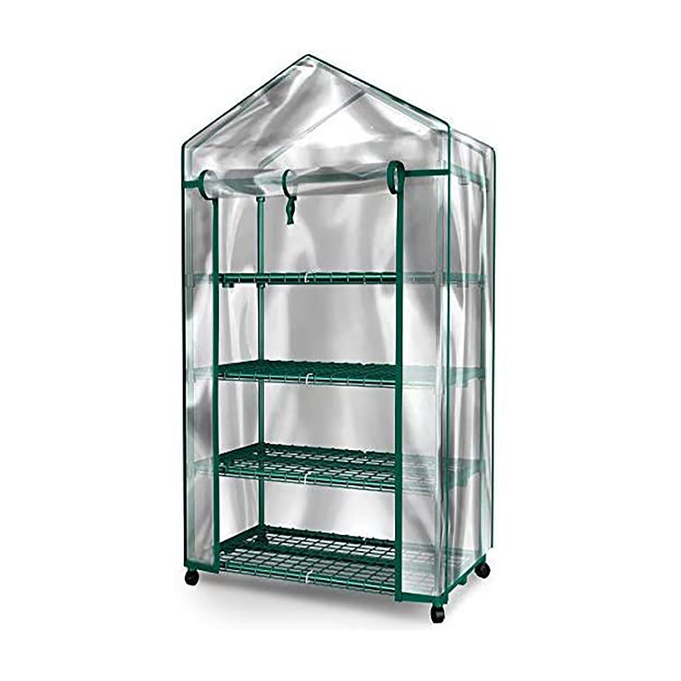 Green 4-Tier Portable Mini Greenhouse with Clear PVC Cover