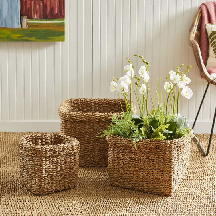 Natural Seagrass Square Storage Baskets, Set of 3