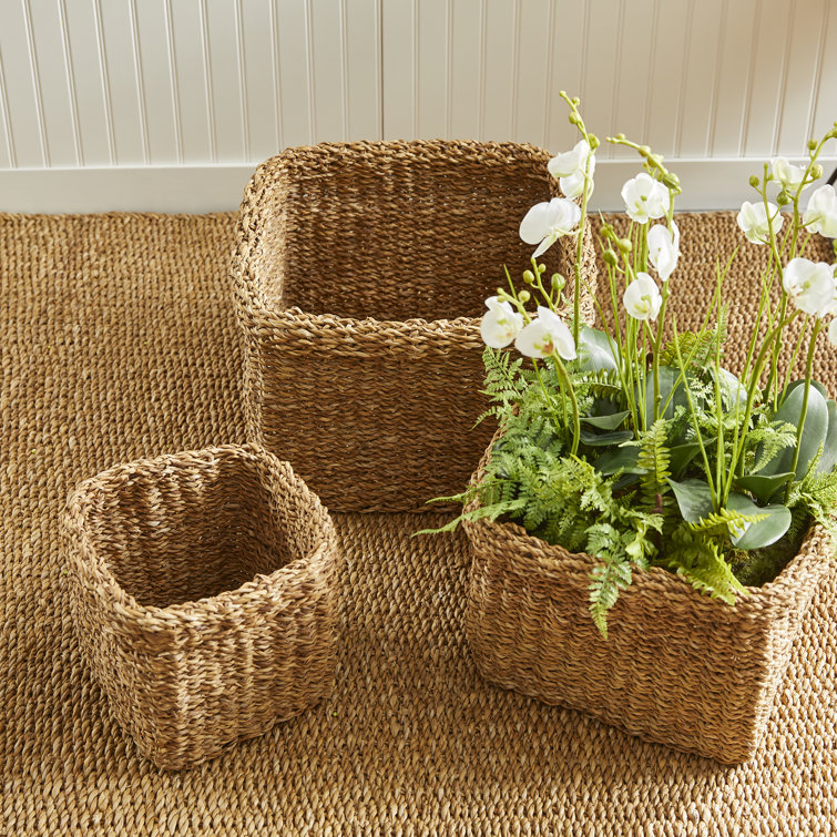 Natural Seagrass Square Storage Baskets, Set of 3