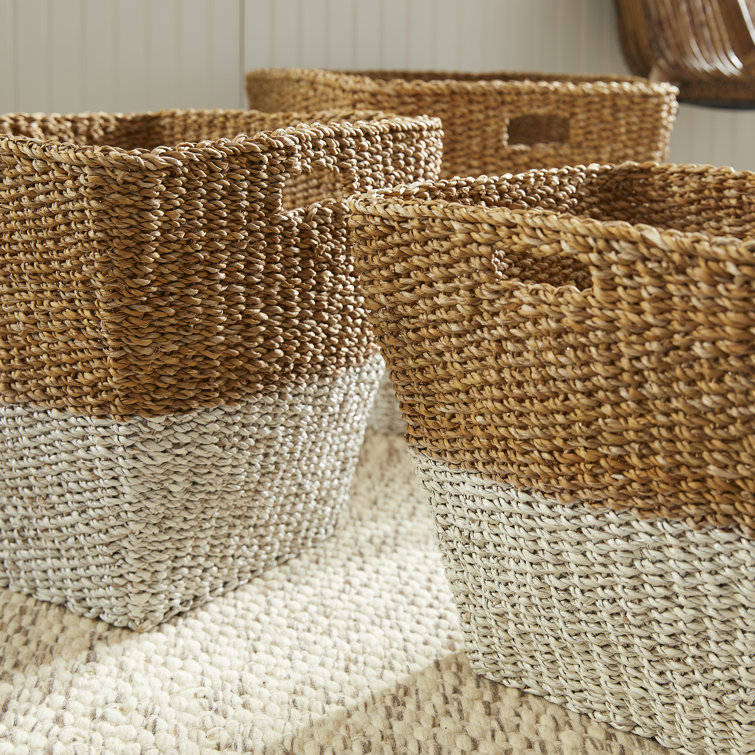 Two-Toned Seagrass Rectangular Storage Baskets, Set of 3