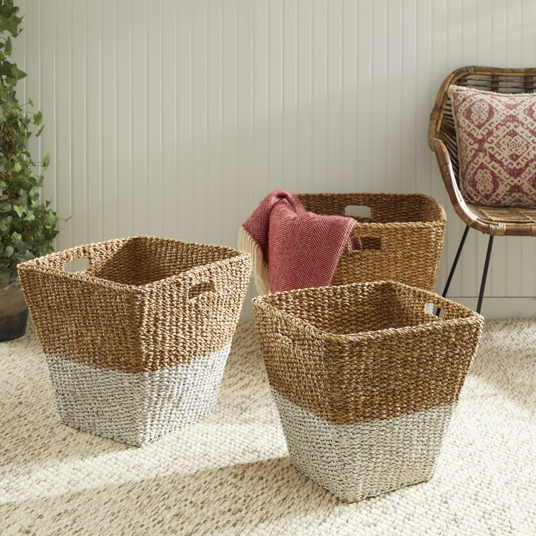 Two-Toned Seagrass Rectangular Storage Baskets, Set of 3