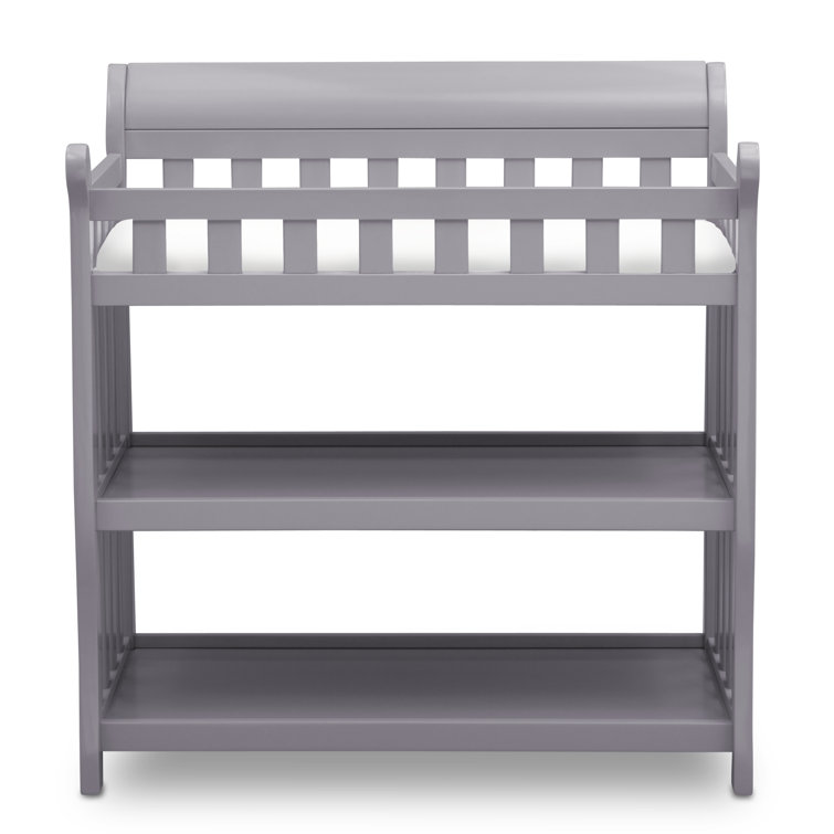 Gray Wooden Changing Table with Safety Strap and Pad