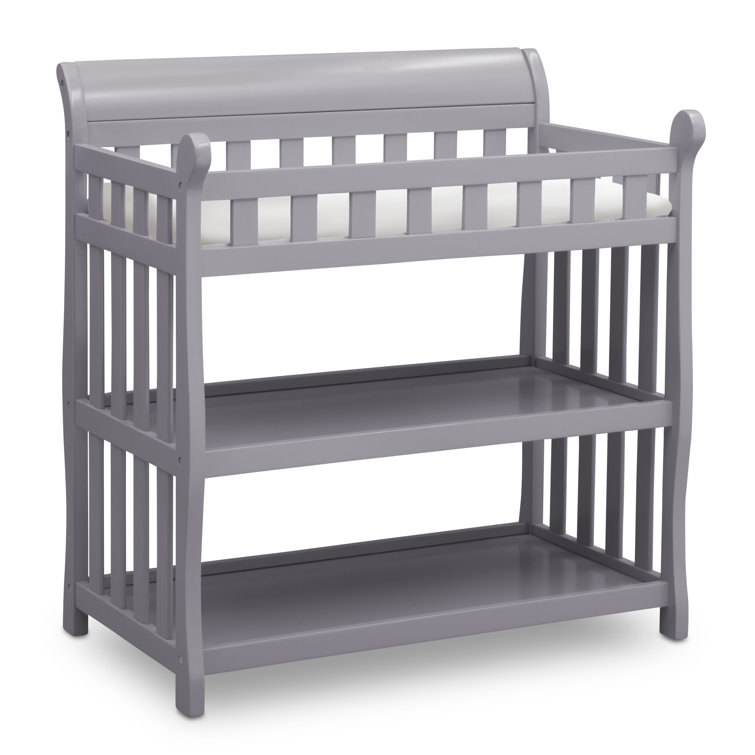 Gray Wooden Changing Table with Safety Strap and Pad