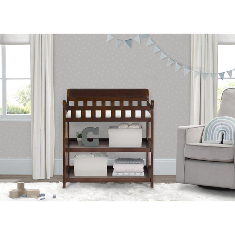 Black Cherry Espresso Wooden Changing Table with Safety Strap