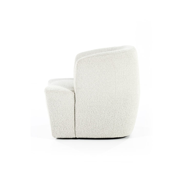 Beige Bouclé Upholstered Barrel Chair with Curved Back
