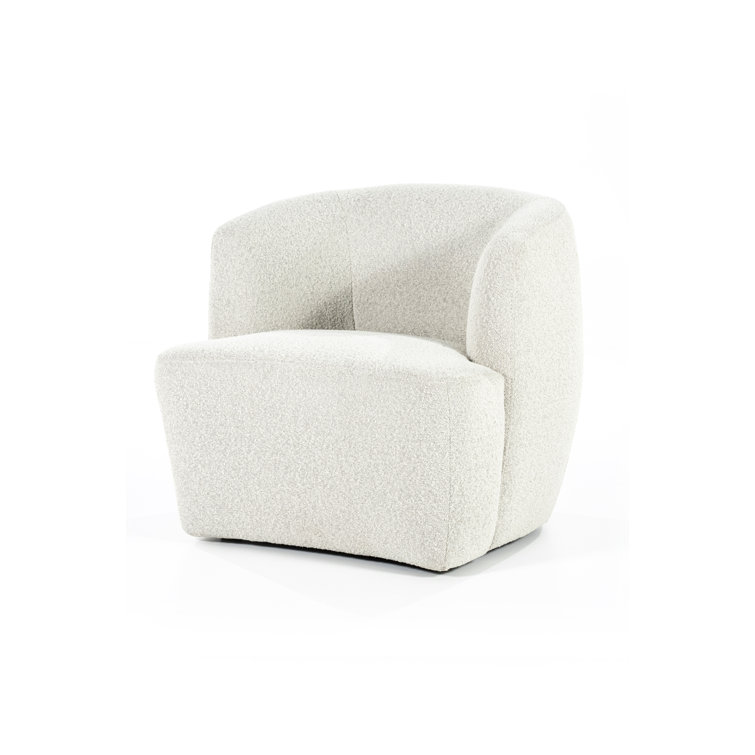 Beige Bouclé Upholstered Barrel Chair with Curved Back