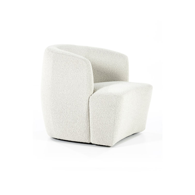 Beige Bouclé Upholstered Barrel Chair with Curved Back