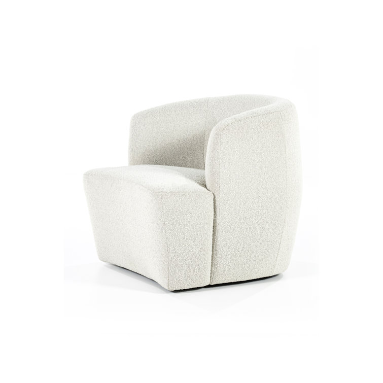 Beige Bouclé Upholstered Barrel Chair with Curved Back
