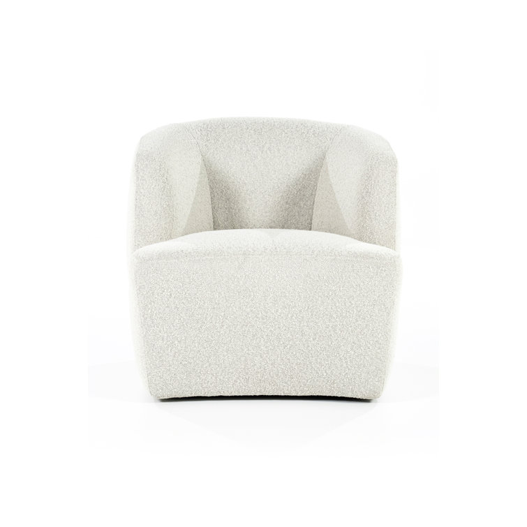 Beige Bouclé Upholstered Barrel Chair with Curved Back