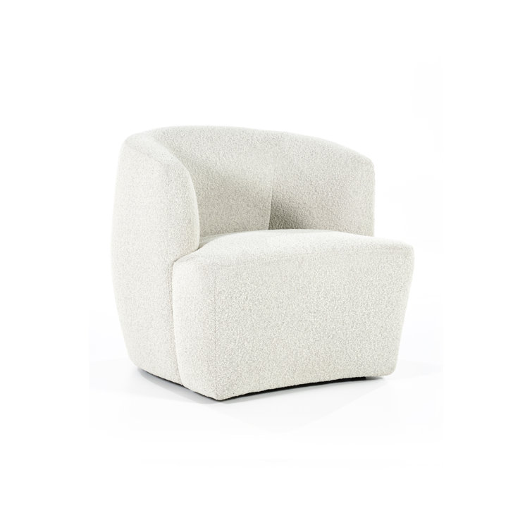 Beige Bouclé Upholstered Barrel Chair with Curved Back