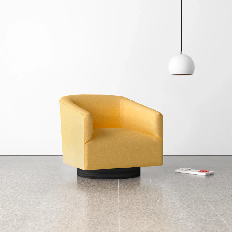 Goldenrod Wood Swivel Barrel Accent Chair with Black Base