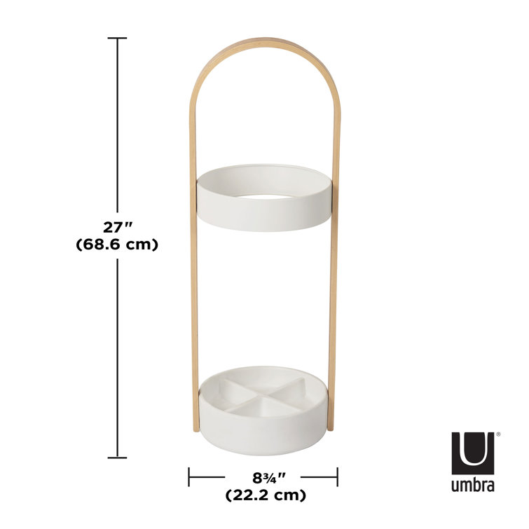 Bellwood Modern White-Natural Wood & Steel Freestanding Umbrella Stand