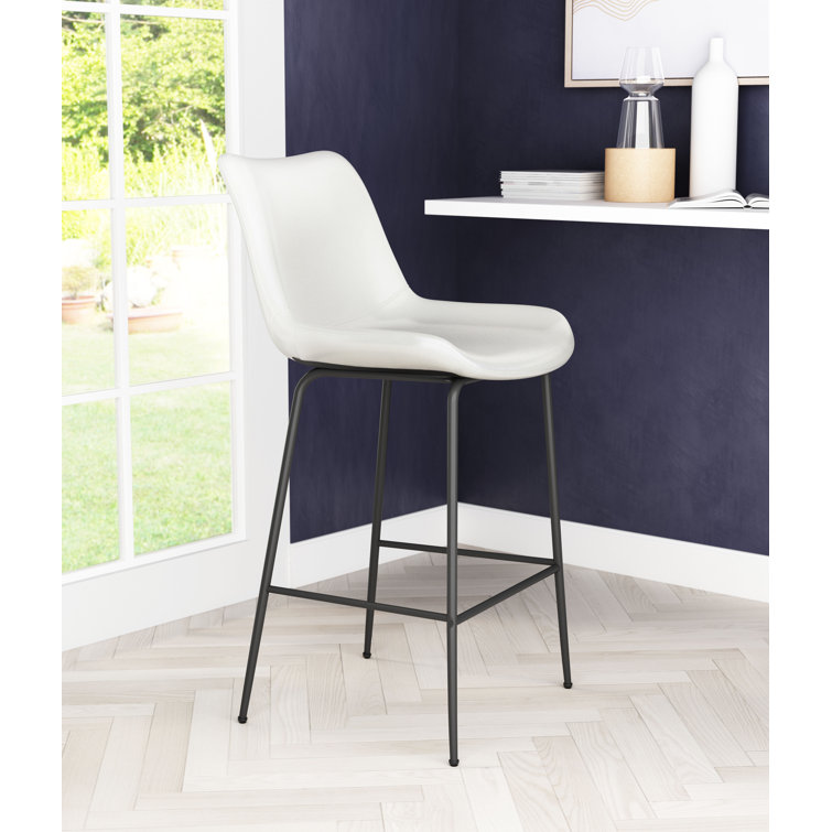 Byron Contemporary White Leather & Metal Bar Stool