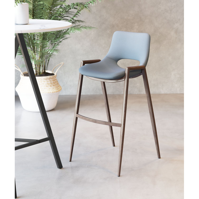 Gray Metal and Wood Contemporary Bar Stool Set