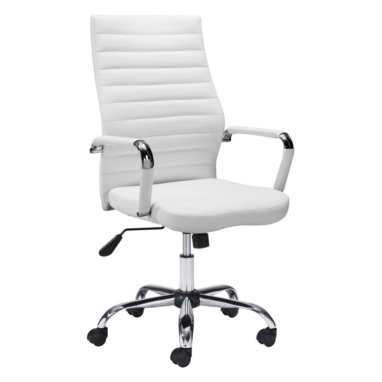White High Back Leather Swivel Arm Chair