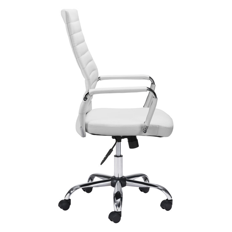 White High Back Leather Swivel Arm Chair