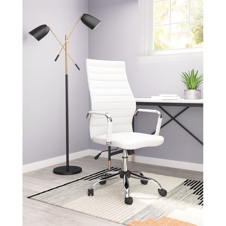White High Back Leather Swivel Arm Chair