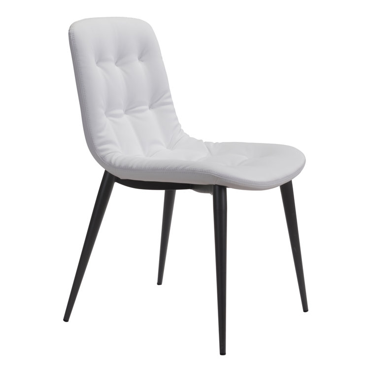 White Faux Leather Upholstered Side Chair with Metal Legs