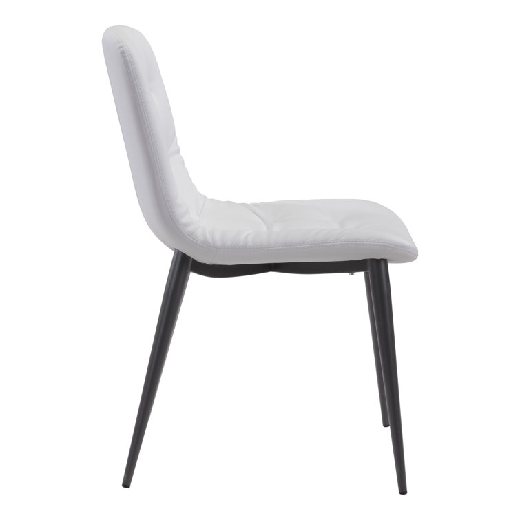 White Faux Leather Upholstered Side Chair with Metal Legs