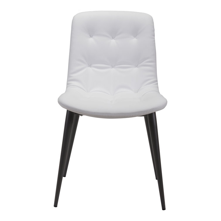 White Faux Leather Upholstered Side Chair with Metal Legs