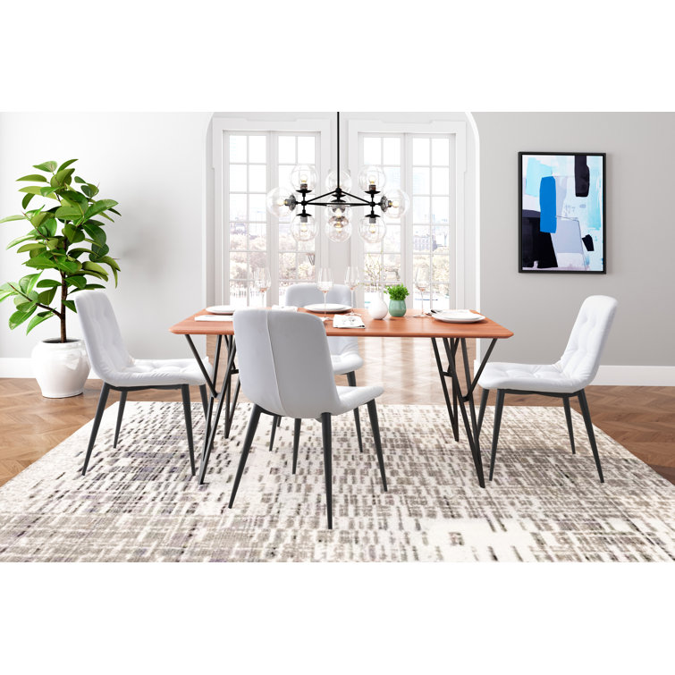 White Faux Leather Upholstered Side Chair with Metal Legs