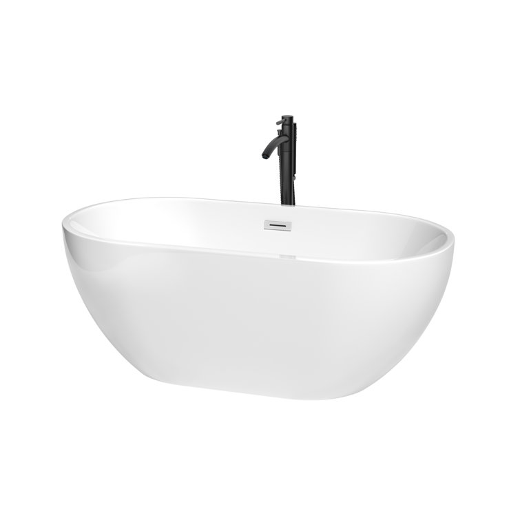 Brooklyn 60'' White Acrylic Freestanding Bathtub with Matte Black Faucet