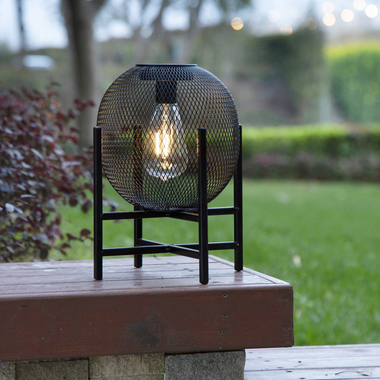 Black Metal Mesh Solar Powered Outdoor Lantern with Pedestal Stand