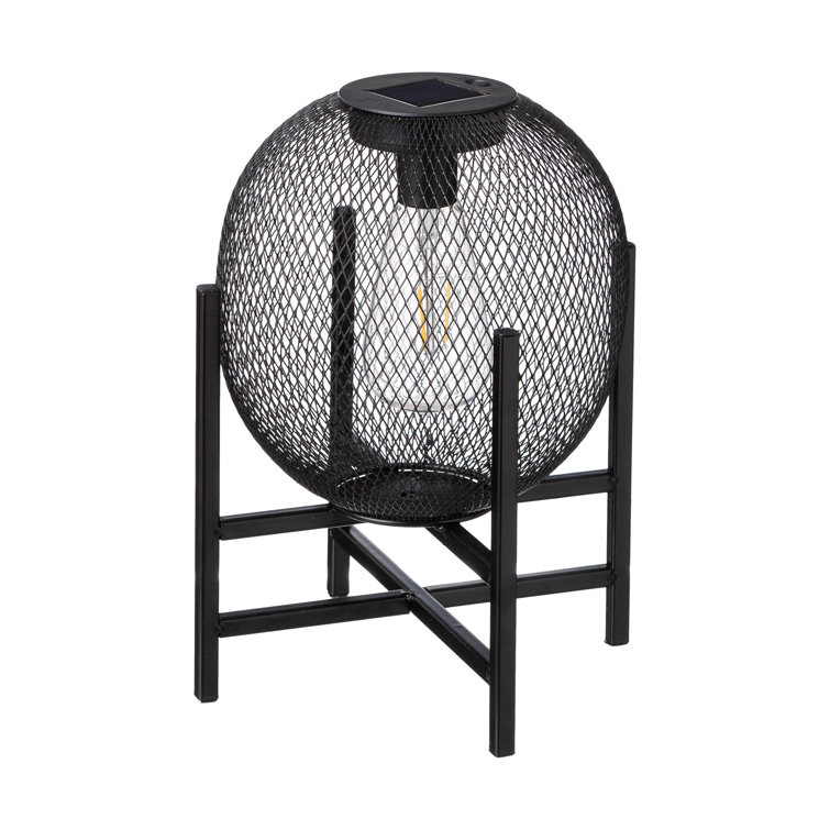 Black Metal Mesh Solar Powered Outdoor Lantern with Pedestal Stand