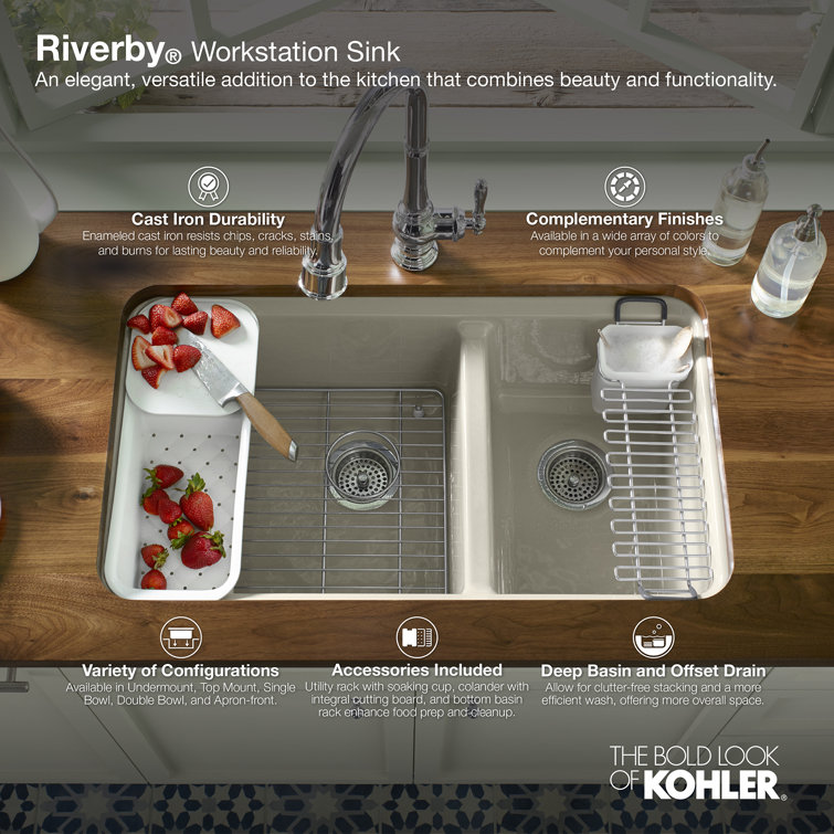 White Cast Iron Double Bowl Undermount Kitchen Sink
