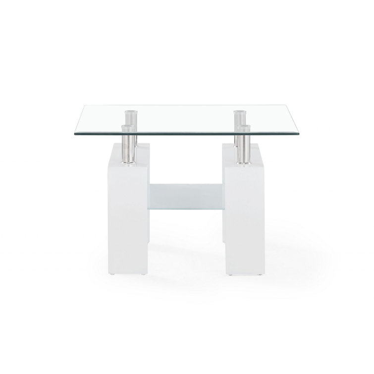 Modern White Glossy and Clear Glass 26" Square End Table