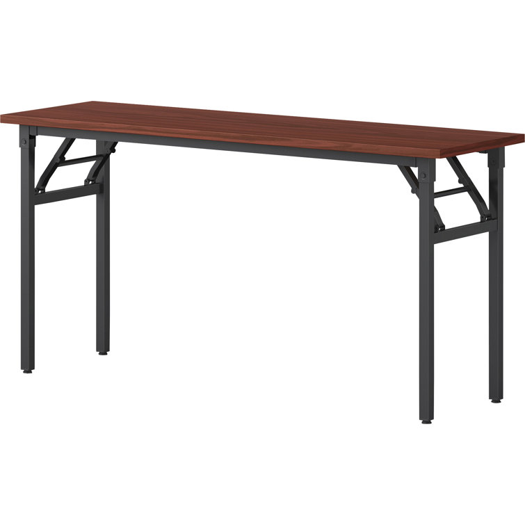 Mahogany and Black Folding Training Table with Metal Frame