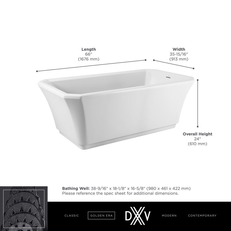 Belshire 36'' White Acrylic Freestanding Soaking Tub