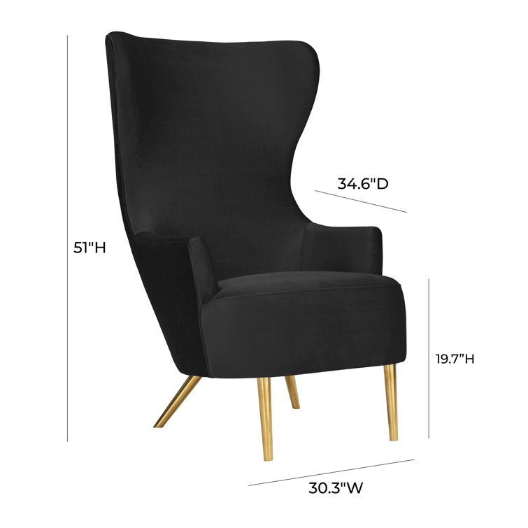 Elegant Black Velvet Wingback Accent Chair with Gold Legs