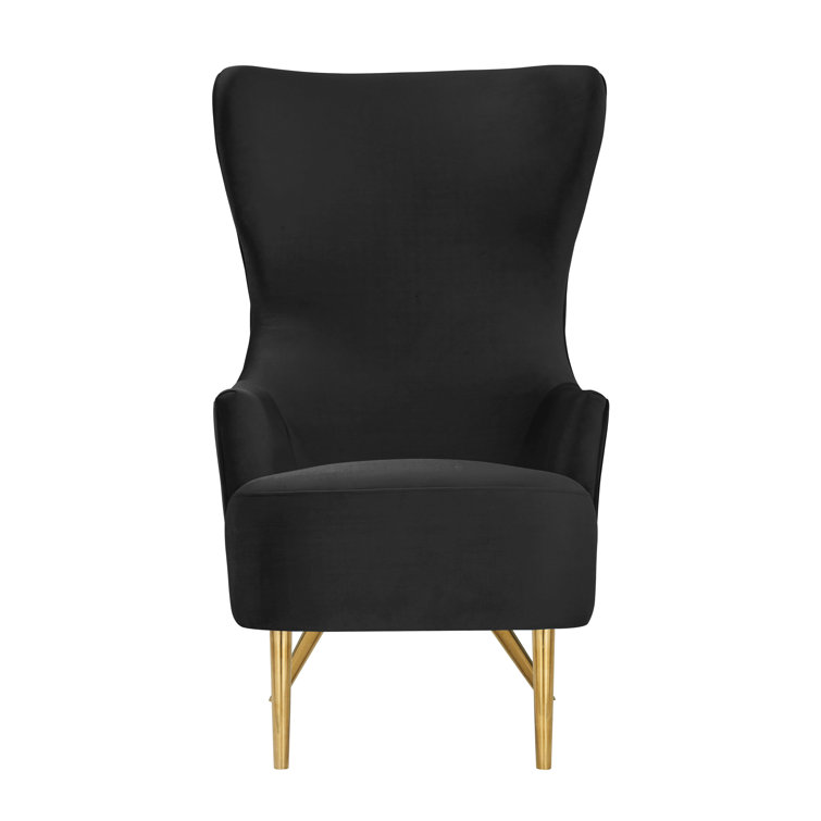 Elegant Black Velvet Wingback Accent Chair with Gold Legs