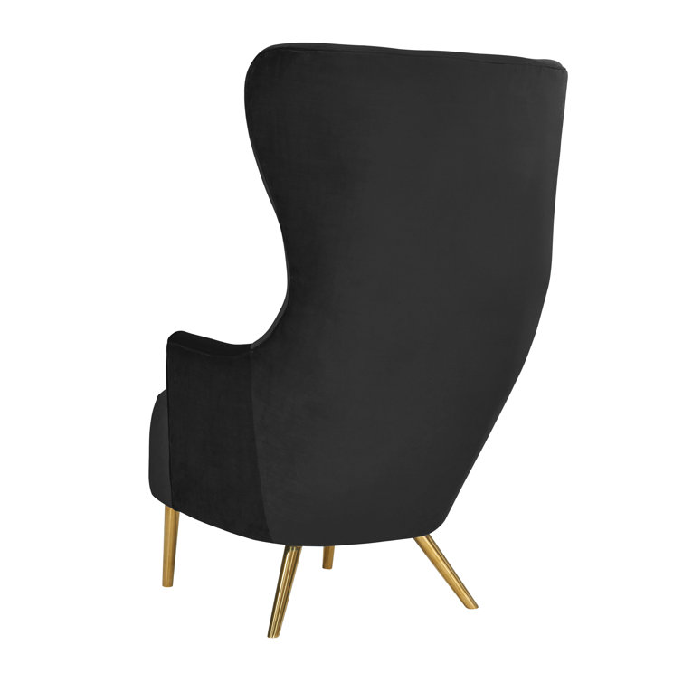 Elegant Black Velvet Wingback Accent Chair with Gold Legs