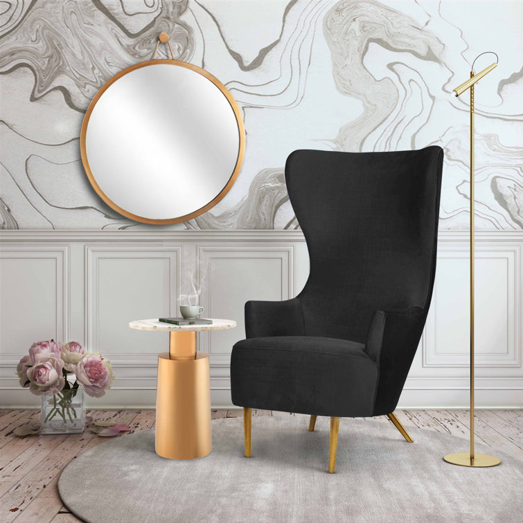 Elegant Black Velvet Wingback Accent Chair with Gold Legs