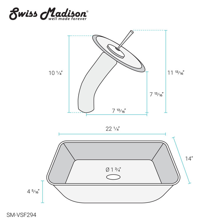 Smoky Gray Rectangular Glass Vessel Sink with Waterfall Faucet
