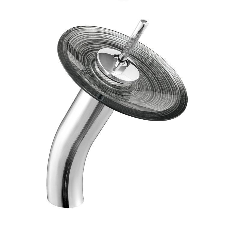 Smoky Gray Rectangular Glass Vessel Sink with Waterfall Faucet