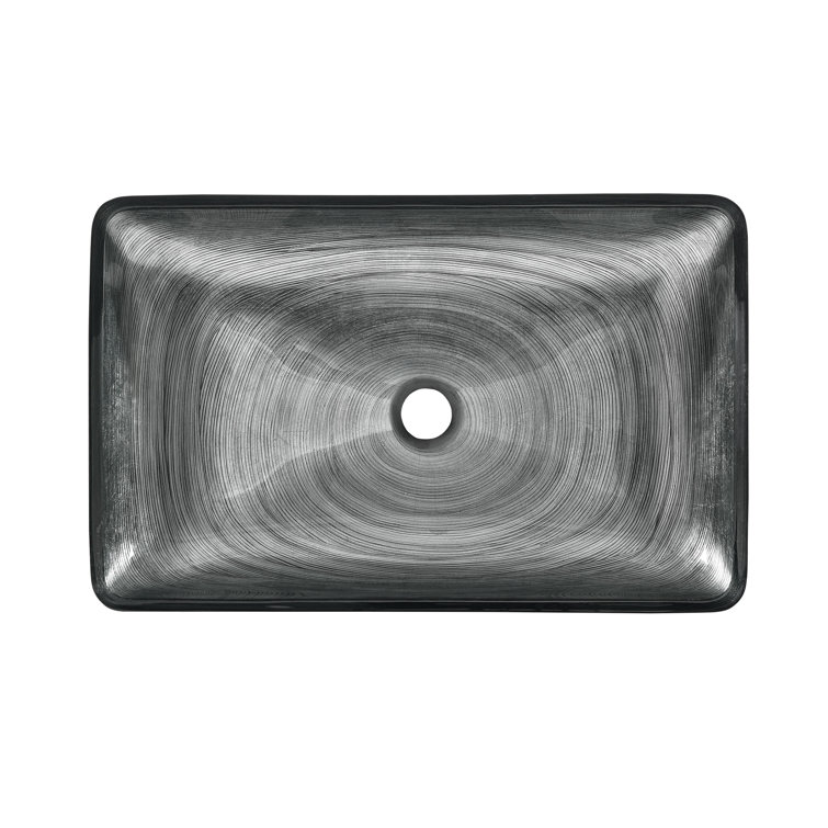 Smoky Gray Rectangular Glass Vessel Sink with Waterfall Faucet