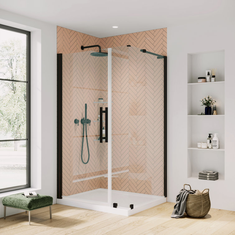 Pasadena 36" Oil Rubbed Bronze Frameless Corner Shower Kit with Shelves