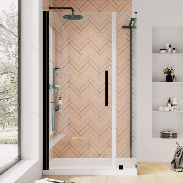 Pasadena 36" Oil Rubbed Bronze Frameless Corner Shower Kit with Shelves