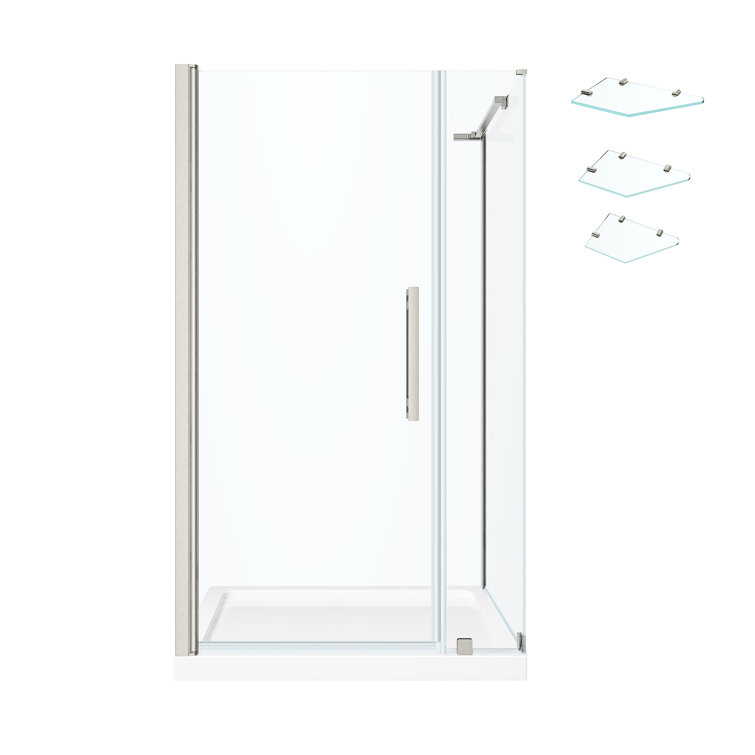 Pasadena 36'' Satin Nickel Frameless Corner Shower Kit with Shelves