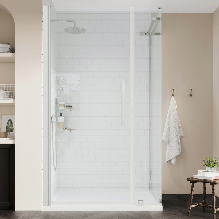 Pasadena 36'' Satin Nickel Frameless Corner Shower Kit with Shelves