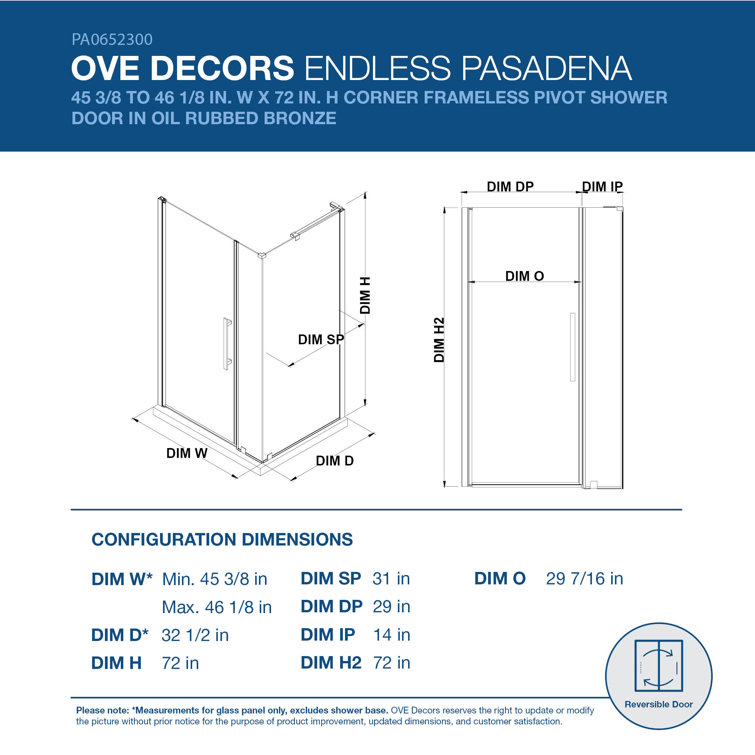Pasadena 46" x 72" Oil Rubbed Bronze Frameless Corner Shower Kit