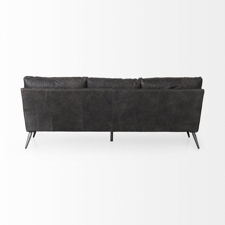 Cochrane Antique Ebony Black Leather 82" Three-Seater Sofa