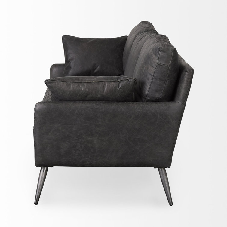 Cochrane Antique Ebony Black Leather 82" Three-Seater Sofa