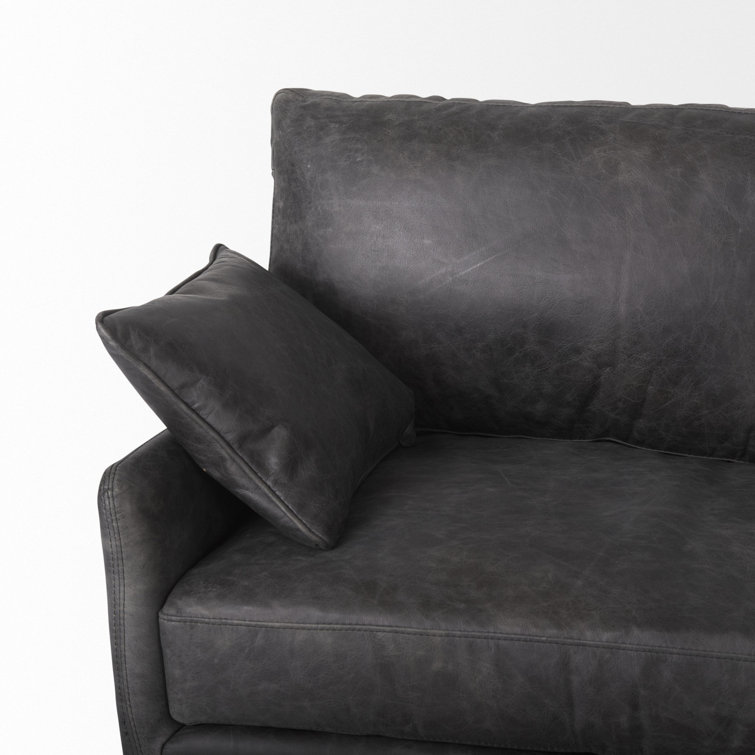 Cochrane Antique Ebony Black Leather 82" Three-Seater Sofa
