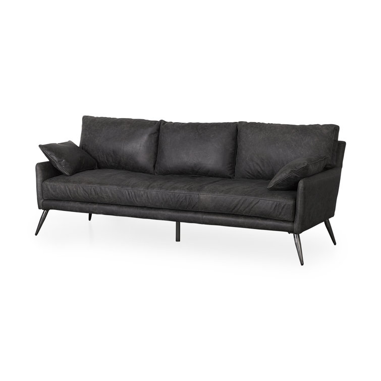 Cochrane Antique Ebony Black Leather 82" Three-Seater Sofa
