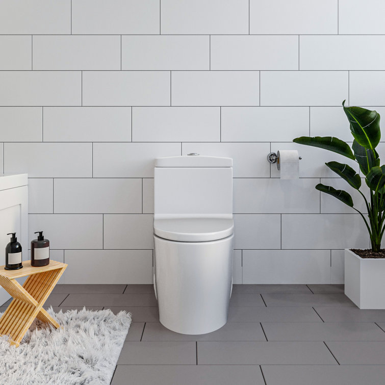 White Ceramic Dual Flush Elongated One-Piece Toilet