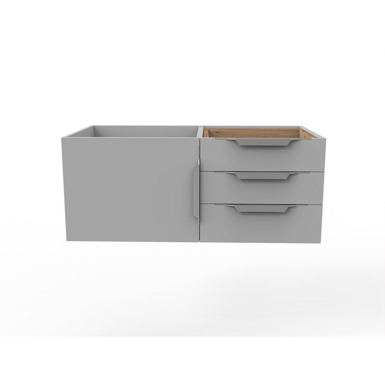 Gray Birch Wood Wall-Mounted Single Bathroom Vanity Base with Brushed Nickel Handles